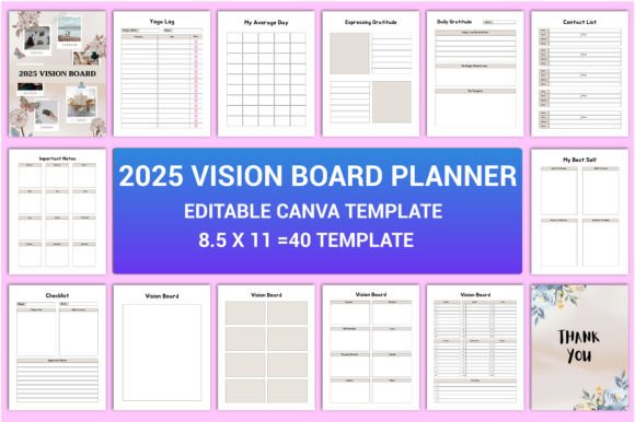 Editable 2025 Vision Board Planner KDP