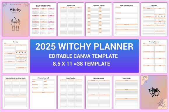 Editable 2025 Witchy Planner Interior: Your Personalized, Practical Magic Toolkit