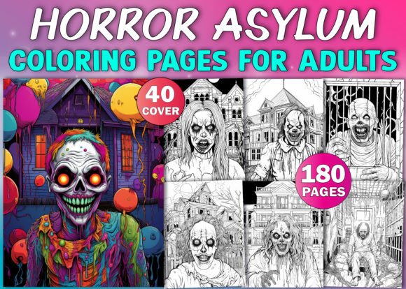 Horror Asylum Coloring Pages for Adultts