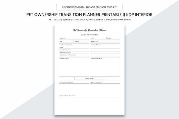 Pet Ownership Transition Planner: Your All-in-One Digital & Printable Solution for Personal, Business, or KDP Publishing